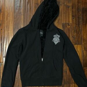 Y2K Guess Black Hoodie with Embroidered Logo lined with Fur